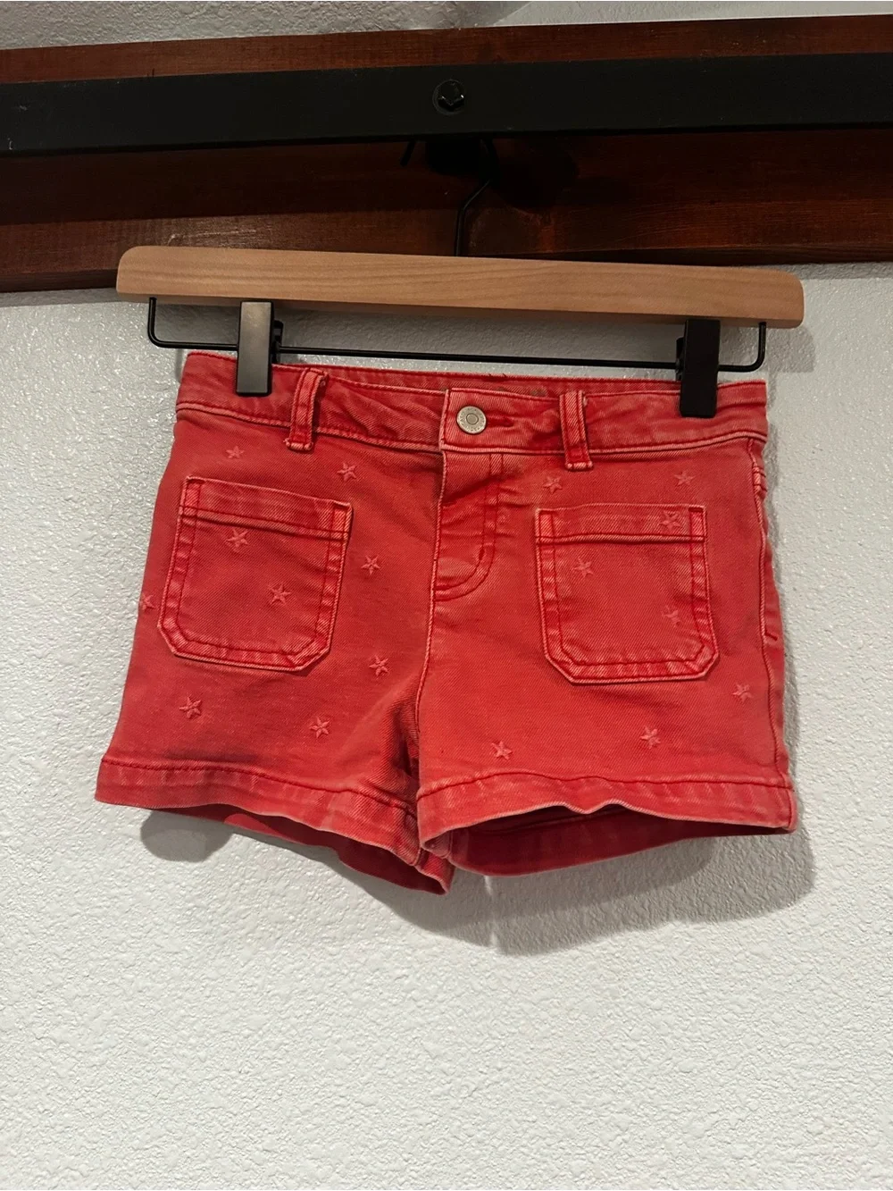 Cat & Jack Coral Red Star-Embroidered Cotton Shorts
